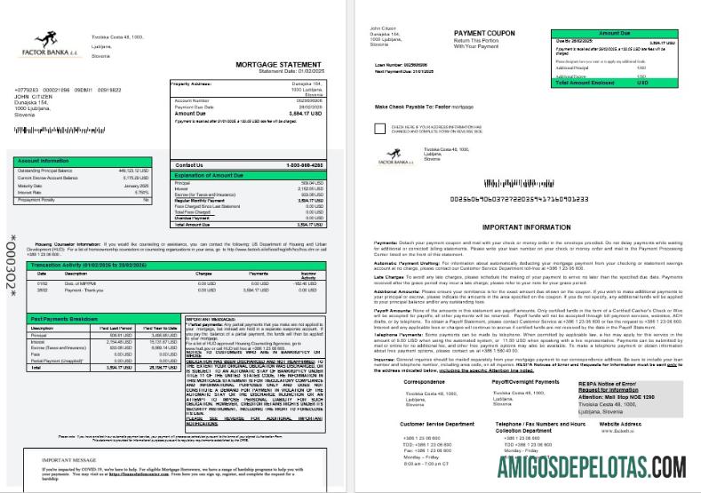 Declaração de hipoteca do Factor Banka da Eslovênia em formatos Word e PDF modelo
